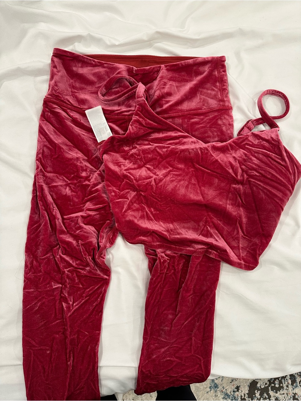 Athleta Velvet Ribbed Lounge Bralette & Leggings Set in Deep Wine
